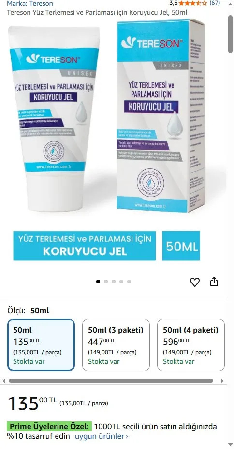 Tereson Yüz Terlemesi ve Parlaması için Koruyucu Jel, 50ml