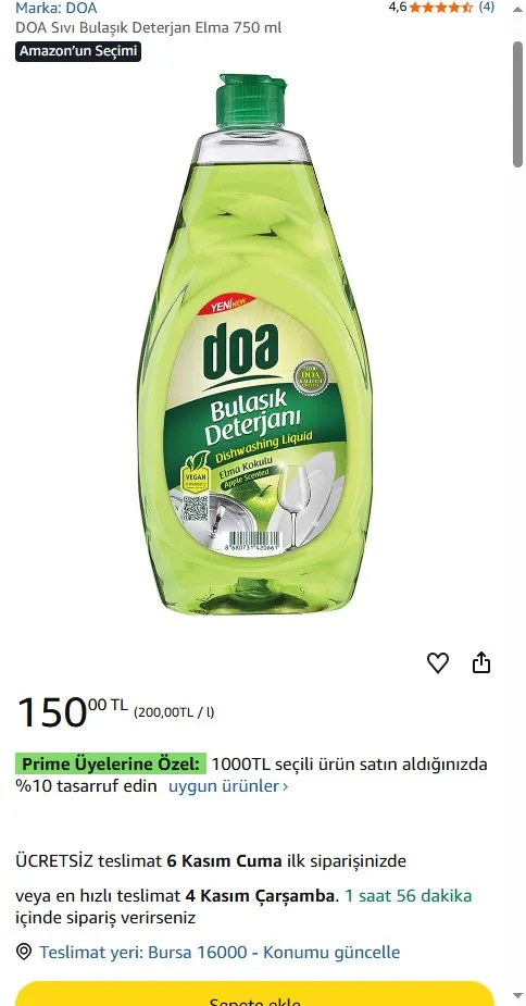 DOA Sıvı Bulaşık Deterjan Elma 750 ml