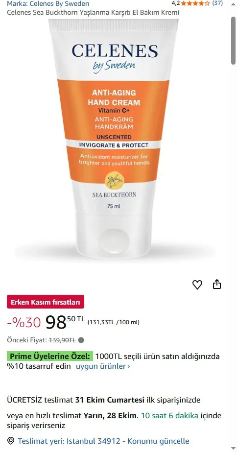 Celenes Sea Buckthorn Yaşlanma Karşıtı El Bakım Kremi