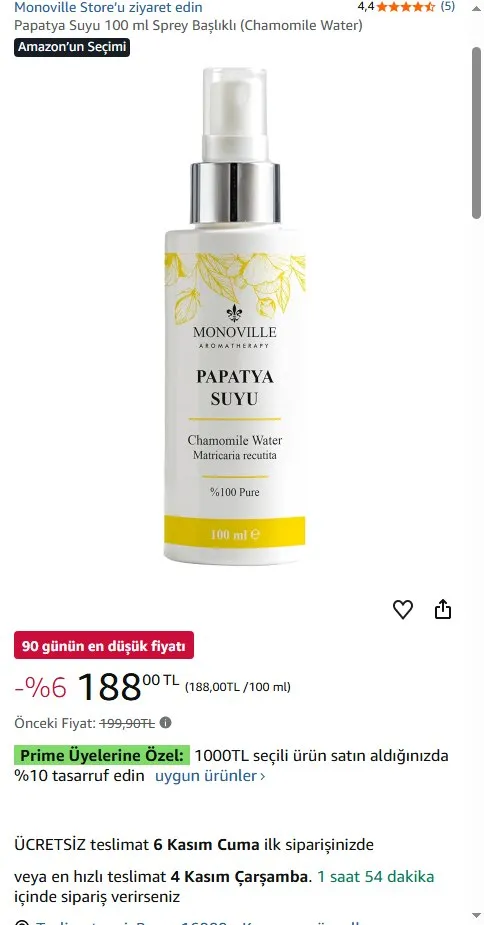 Papatya Suyu 100 ml Sprey Başlıklı (Chamomile Water)