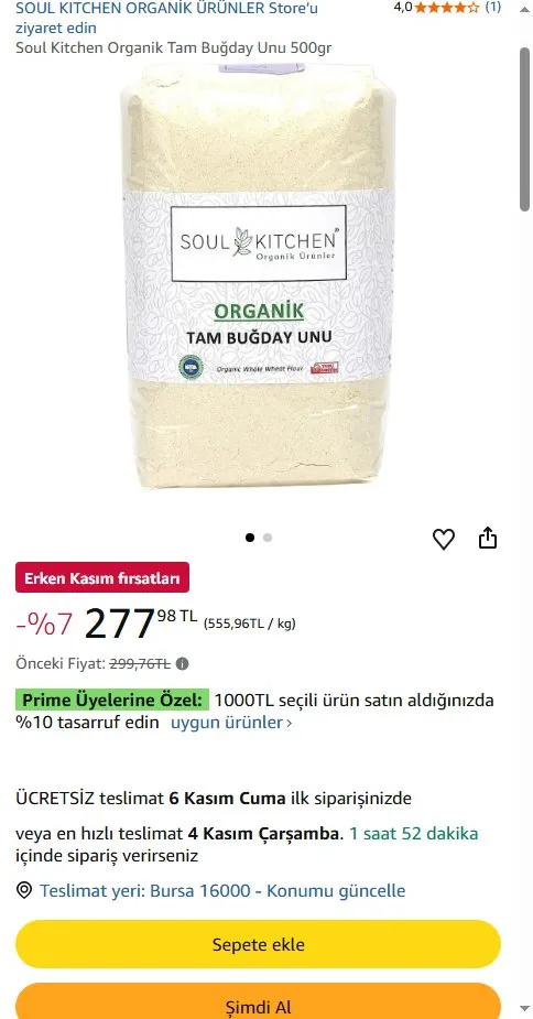 Soul Kitchen Organik Tam Buğday Unu 500gr