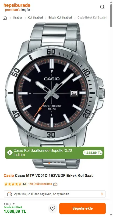 Casio Casıo MTP-VD01D-1E2VUDF Erkek Kol Saati