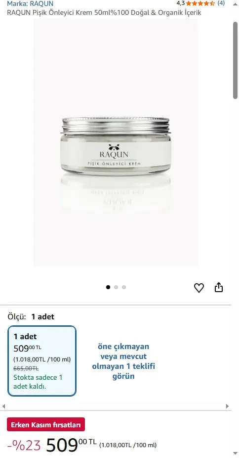 RAQUN Pişik Önleyici Krem 50ml%100 Doğal & Organik İçerik