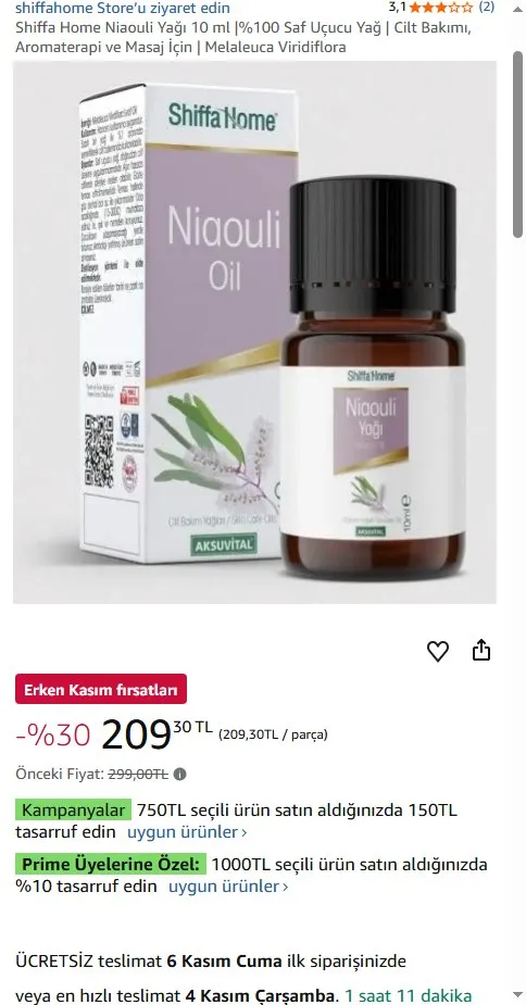 Shiffa Home Niaouli Yağı 10 ml |%100 Saf Uçucu Yağ | Cilt Bakımı, Aromaterapi ve Masaj İçin | Melaleuca Viridiflora