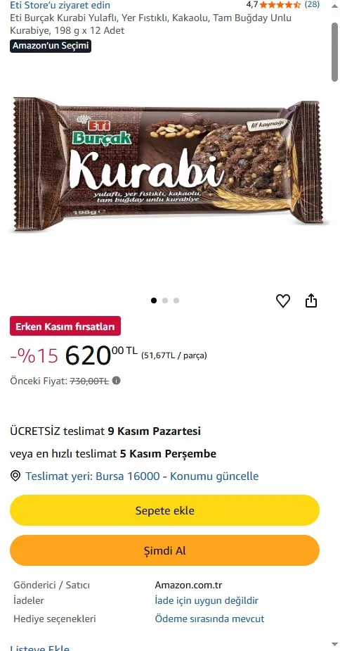 Eti Burçak Kurabi Yulaflı, Yer Fıstıklı, Kakaolu, Tam Buğday Unlu Kurabiye, 198 g x 12 Adet
