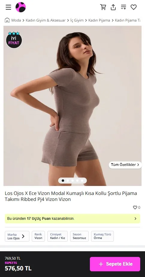 Los Ojos X Ece Vizon Modal Kumaşlı Kısa Kollu Şortlu Pijama Takımı Ribbed Pj4 Vizon Vizon
