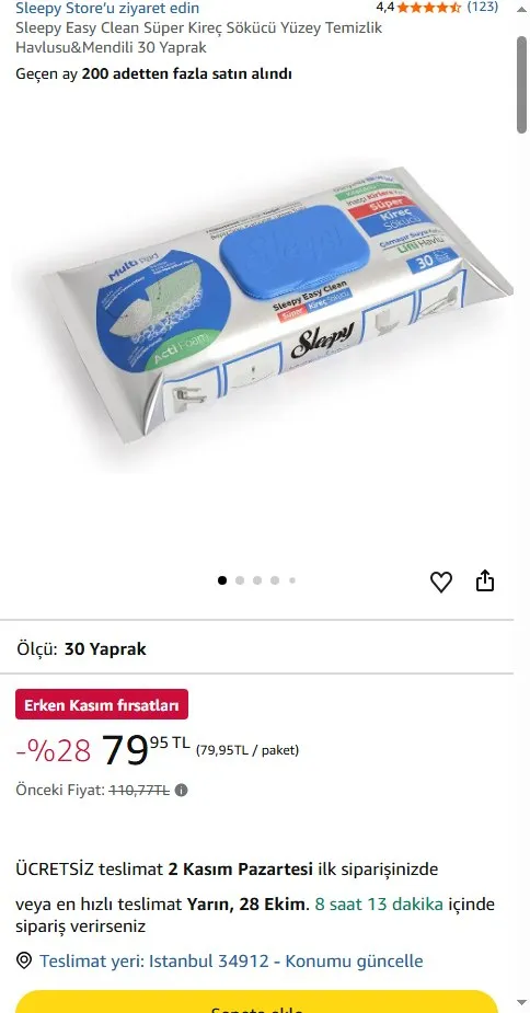 Sleepy Easy Clean Süper Kireç Sökücü Yüzey Temizlik Havlusu&Mendili 30 Yaprak
