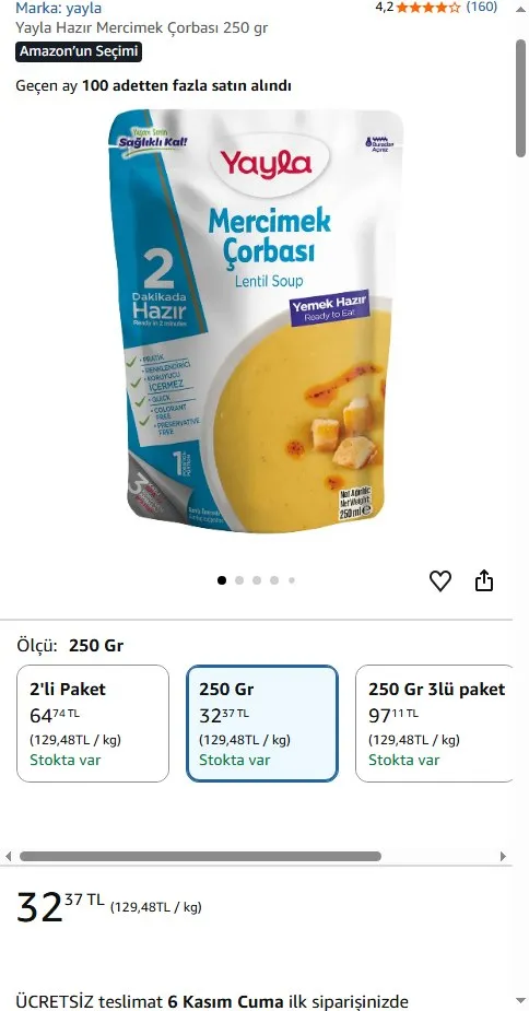 Yayla Hazır Mercimek Çorbası 250 gr