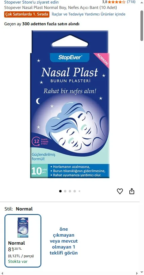 Stopever Nasal Plast Normal Boy, Nefes Açıcı Bant (10 Adet)