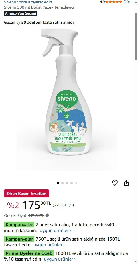 Siveno 500 ml Doğal Yüzey Temizleyici