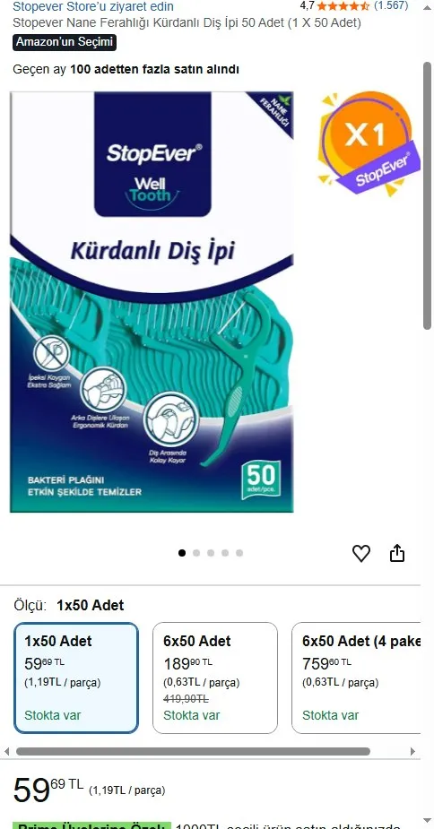 Stopever Nane Ferahlığı Kürdanlı Diş İpi 50 Adet (1 X 50 Adet)