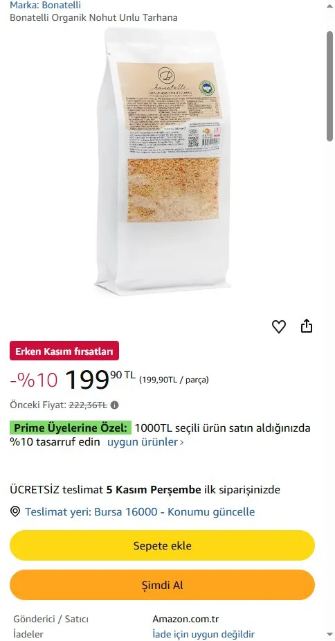 Bonatelli Organik Nohut Unlu Tarhana
