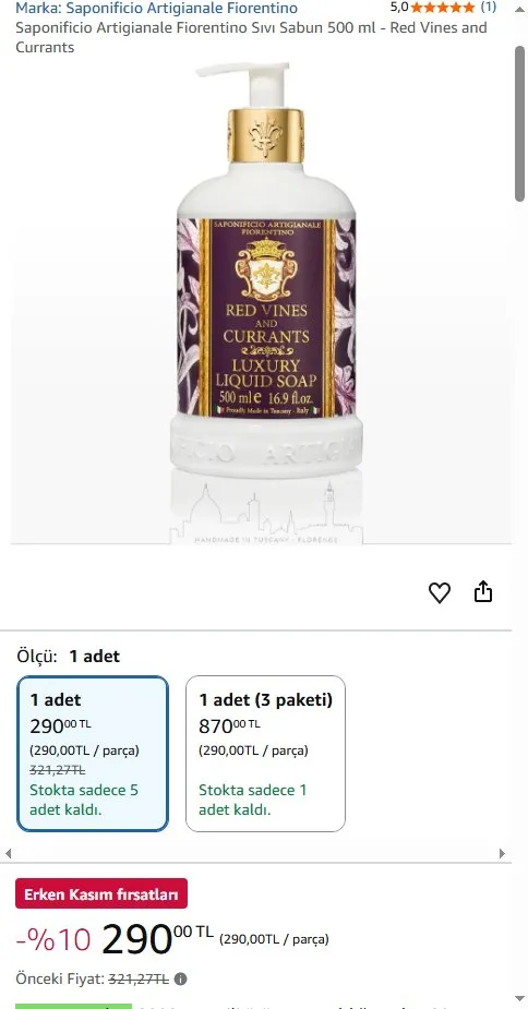 Saponificio Artigianale Fiorentino Sıvı Sabun 500 ml - Red Vines and Currants