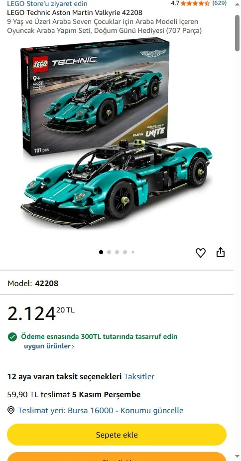LEGO Technic Aston Martin Valkyrie 42208