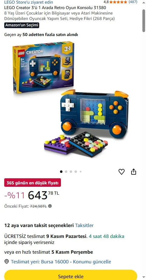 LEGO Creator 3’ü 1 Arada Retro Oyun Konsolu 31380