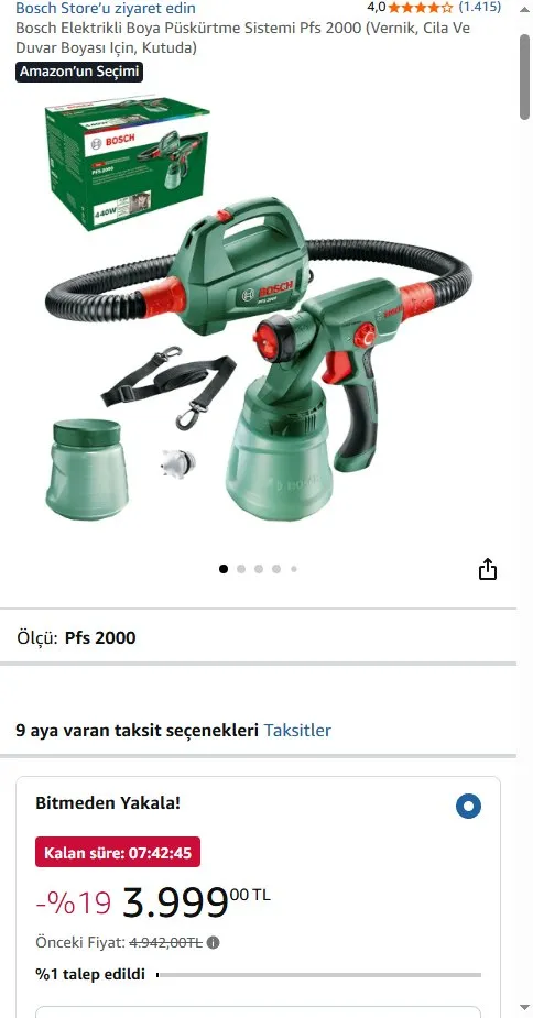 Bosch Elektrikli Boya Püskürtme Sistemi Pfs 2000 (Vernik, Cila Ve Duvar Boyası Için, Kutuda)