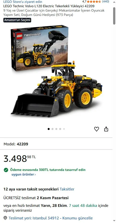 LEGO Technic Volvo L120 Electric Tekerlekli Yükleyici 42209