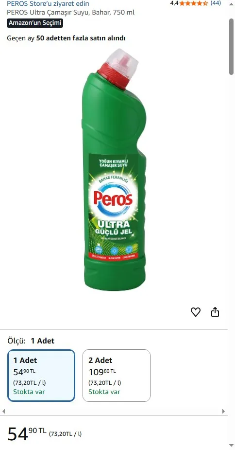 PEROS Ultra Çamaşır Suyu, Bahar, 750 ml