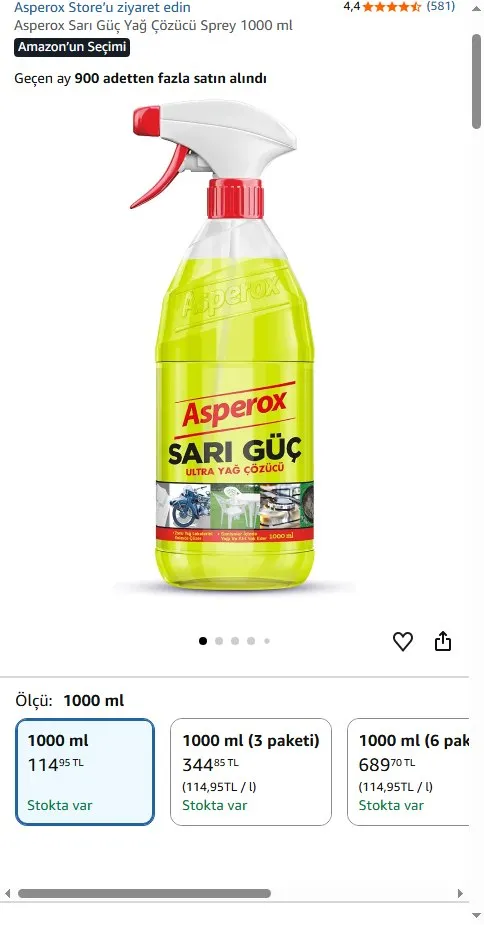 Asperox Sarı Güç Yağ Çözücü Sprey 1000 ml