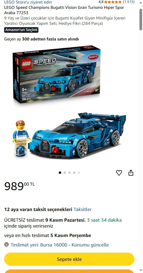 LEGO Speed Champions Bugatti Vision Gran Turismo Hiper Spor Araba 77253