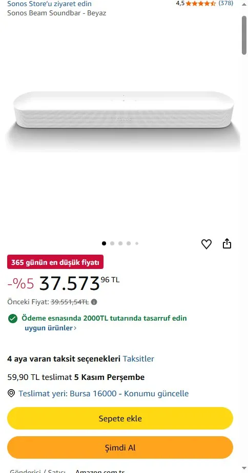 Sonos Beam Soundbar - Beyaz
