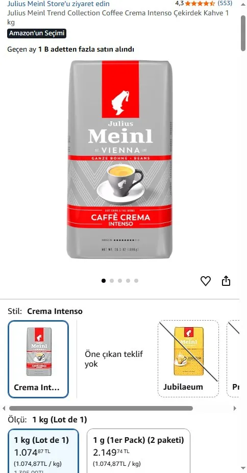 Julius Meinl Trend Collection Coffee Crema Intenso Çekirdek Kahve 1 kg