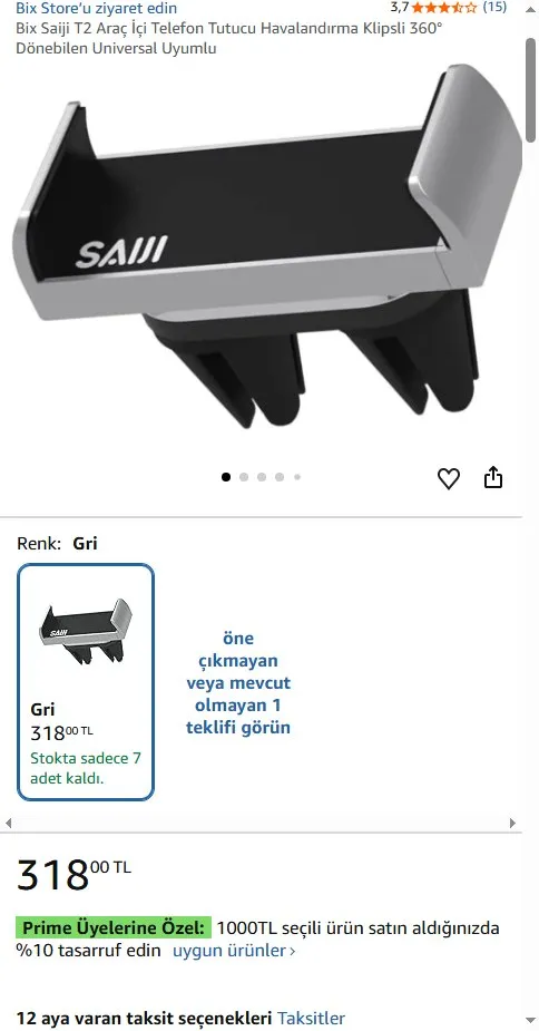 Bix Saiji T2 Araç İçi Telefon Tutucu Havalandırma Klipsli 360° Dönebilen Universal Uyumlu