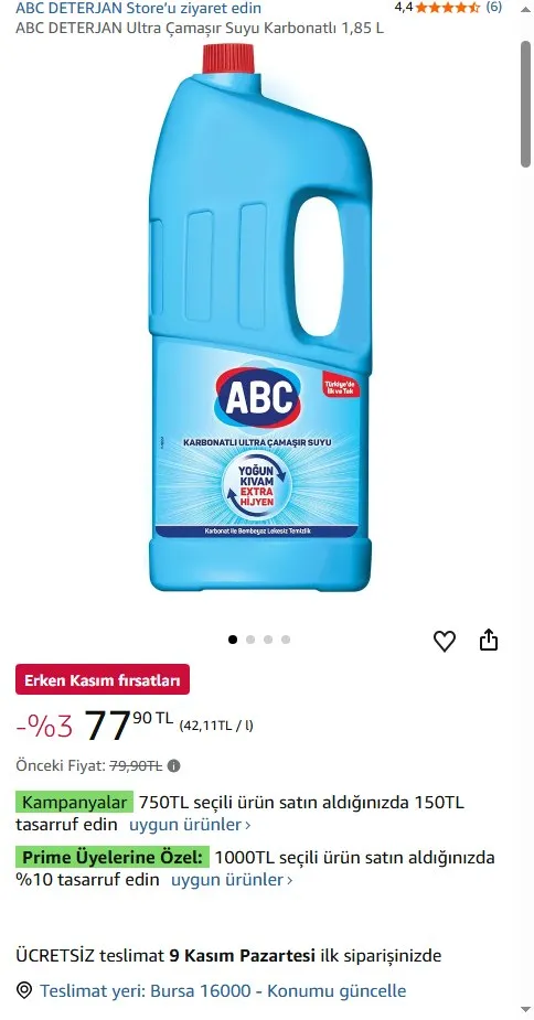 ABC DETERJAN Ultra Çamaşır Suyu Karbonatlı 1,85 L
