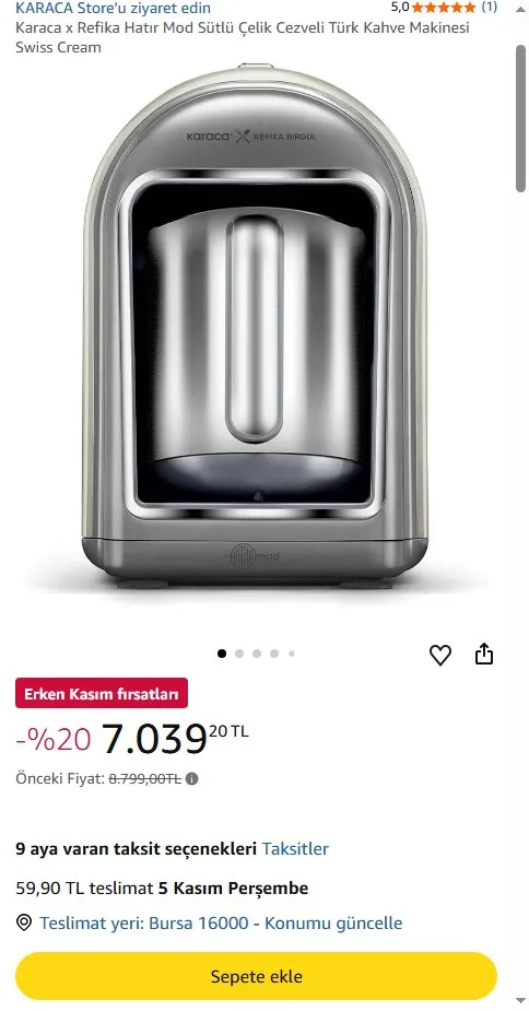 Karaca x Refika Hatır Mod Sütlü Çelik Cezveli Türk Kahve Makinesi Swiss Cream