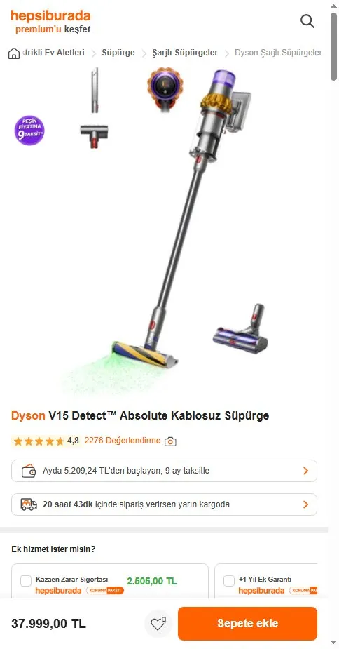 Dyson V15 Detect™ Absolute Kablosuz Süpürge