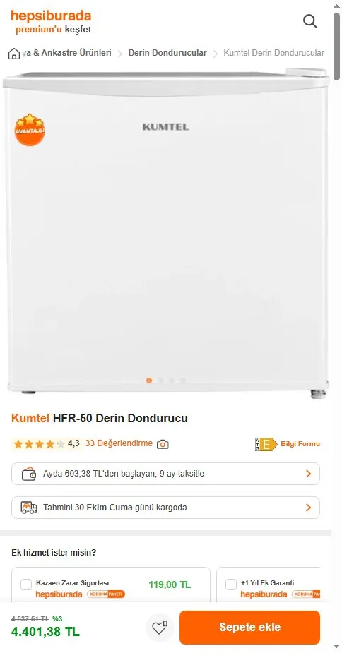 Kumtel HFR-50 Derin Dondurucu