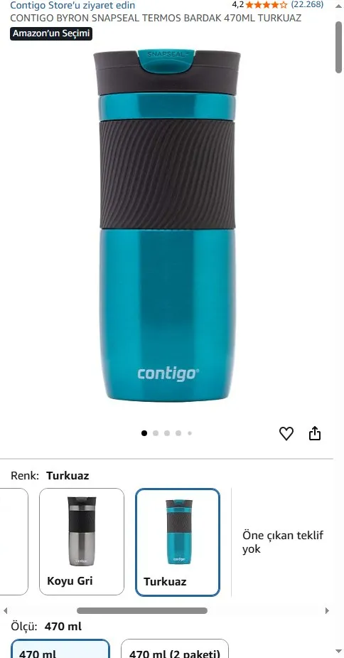 CONTIGO BYRON SNAPSEAL TERMOS BARDAK 470ML TURKUAZ