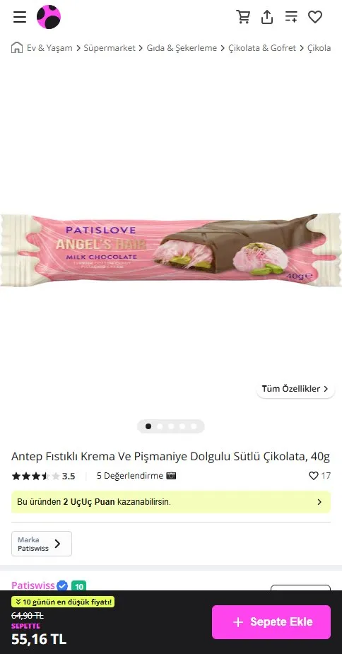 Antep Fıstıklı Krema Ve Pişmaniye Dolgulu Sütlü Çikolata, 40g