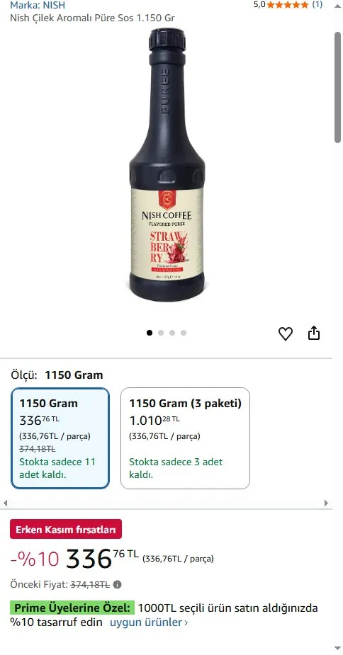 Nish Çilek Aromalı Püre Sos 1.150 Gr