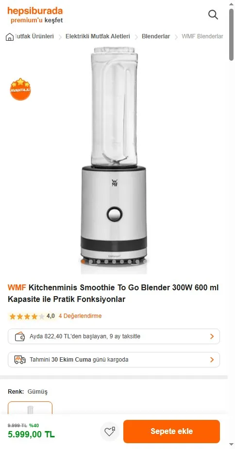WMF Kitchenminis Smoothie To Go Blender 300W 600 ml Kapasite ile Pratik Fonksiyonlar