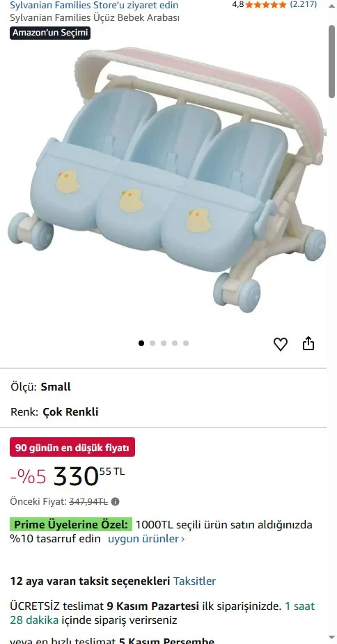Sylvanian Families Üçüz Bebek Arabası