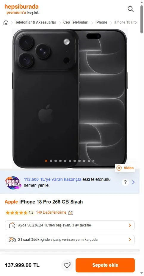 Apple iPhone 18 Pro 256 GB Siyah