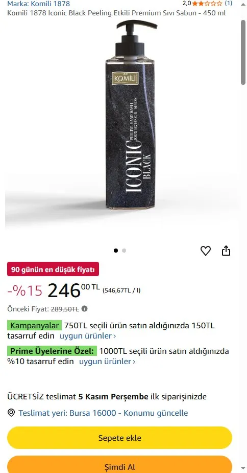 Komili 1878 Iconic Black Peeling Etkili Premium Sıvı Sabun - 450 ml
