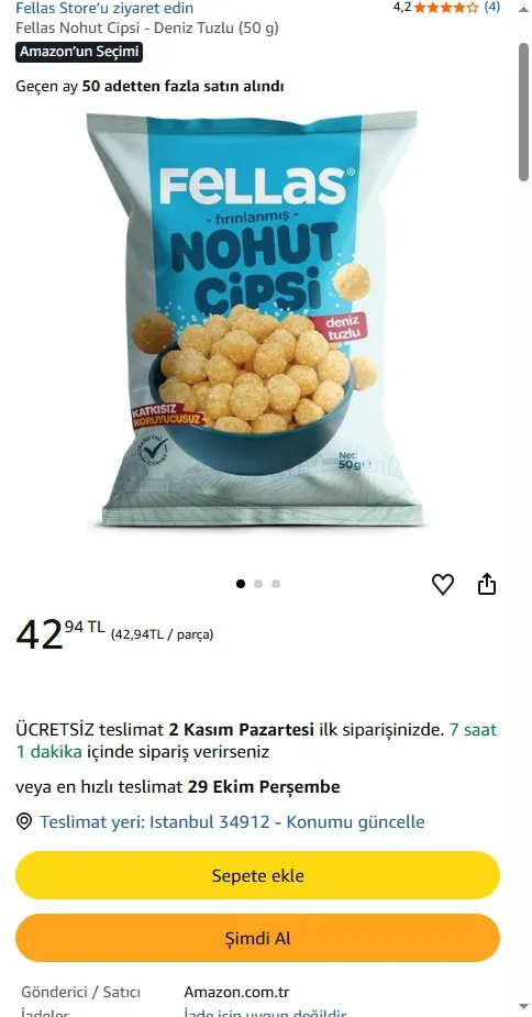 Fellas Nohut Cipsi - Deniz Tuzlu (50 g)