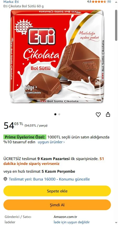Eti Çikolata Bol Sütlü 60 g