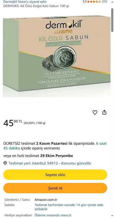 DERMOKİL Kil Özlü Doğal Katı Sabun 100 gr