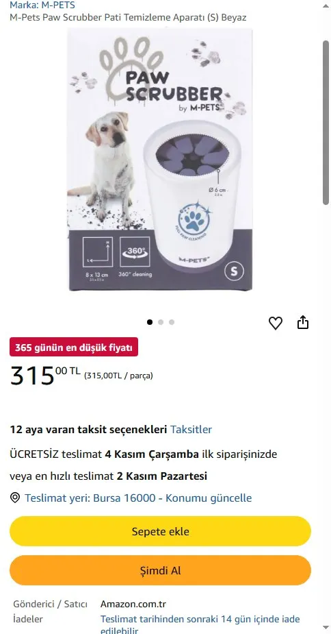 M-Pets Paw Scrubber Pati Temizleme Aparatı (S) Beyaz
