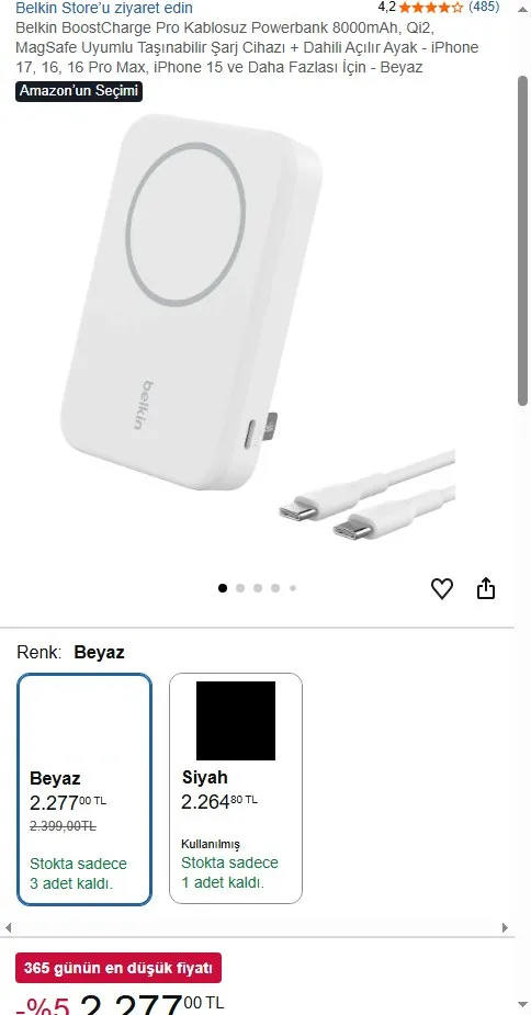 Belkin BoostCharge Pro Kablosuz Powerbank 8000mAh, Qi2, MagSafe Uyumlu Taşınabilir Şarj Cihazı + Dahili Açılır Ayak - iPhone 17, 16, 16 Pro Max, iPhone 15 ve Daha Fazlası İçin - Beyaz