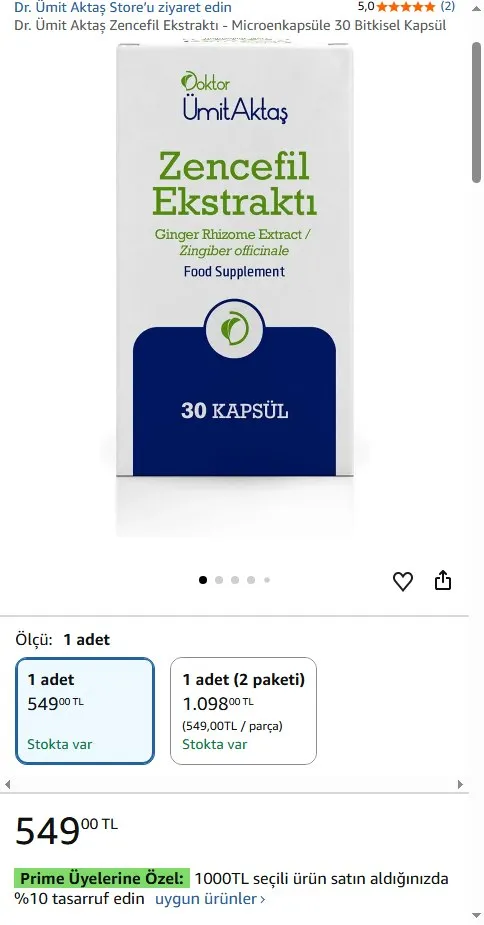Dr. Ümit Aktaş Zencefil Ekstraktı - Microenkapsüle 30 Bitkisel Kapsül