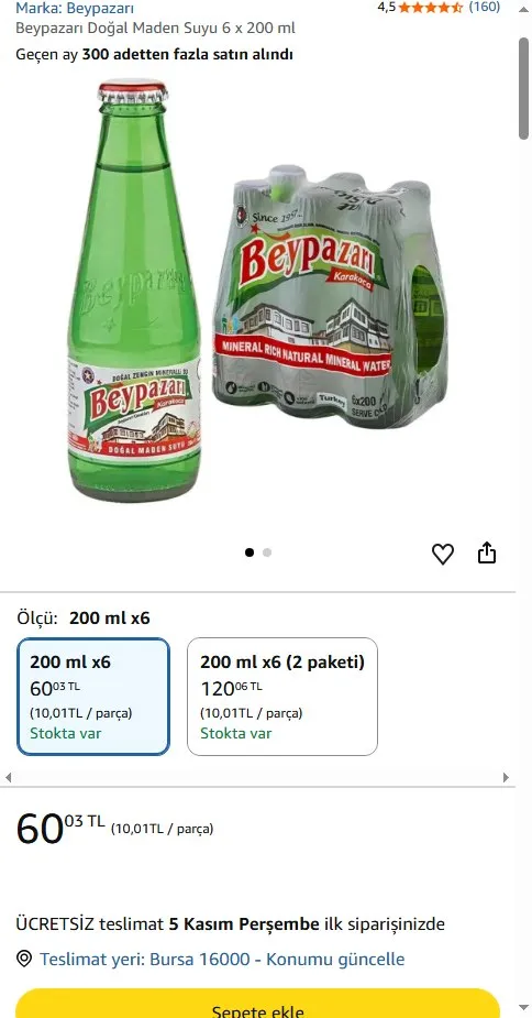 Beypazarı Doğal Maden Suyu 6 x 200 ml