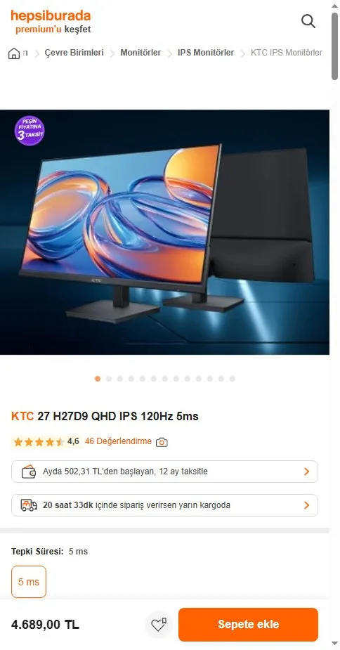 KTC 27 H27D9 QHD IPS 120Hz 5ms