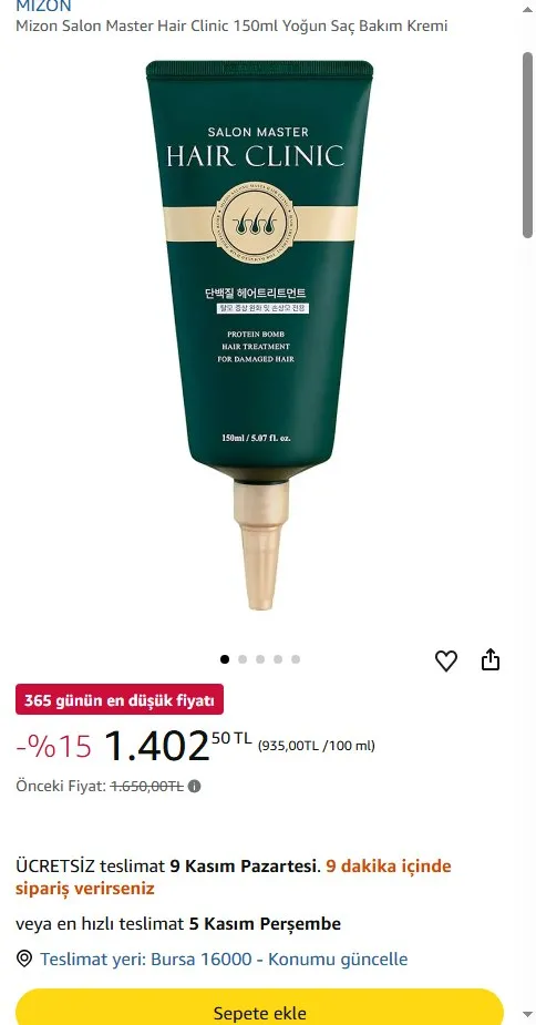 Mizon Salon Master Hair Clinic 150ml Yoğun Saç Bakım Kremi