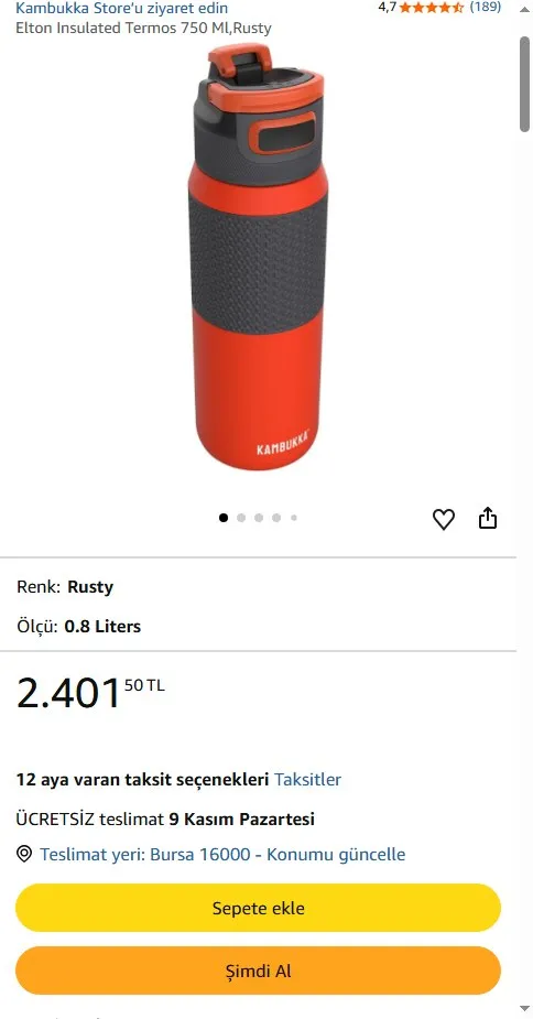 Elton Insulated Termos 750 Ml,Rusty