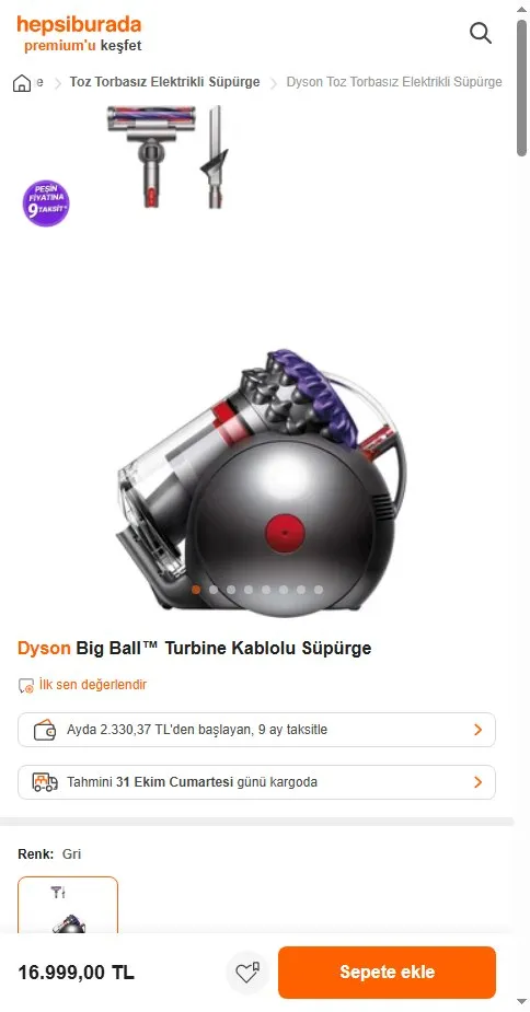 Dyson Big Ball™ Turbine Kablolu Süpürge