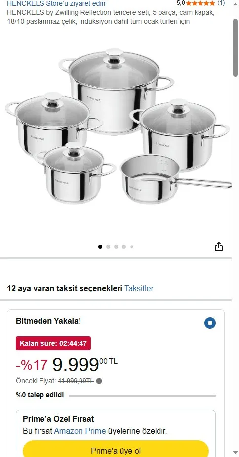 HENCKELS by Zwilling Reflection tencere seti, 5 parça, cam kapak, 18/10 paslanmaz çelik, indüksiyon dahil tüm ocak türleri için